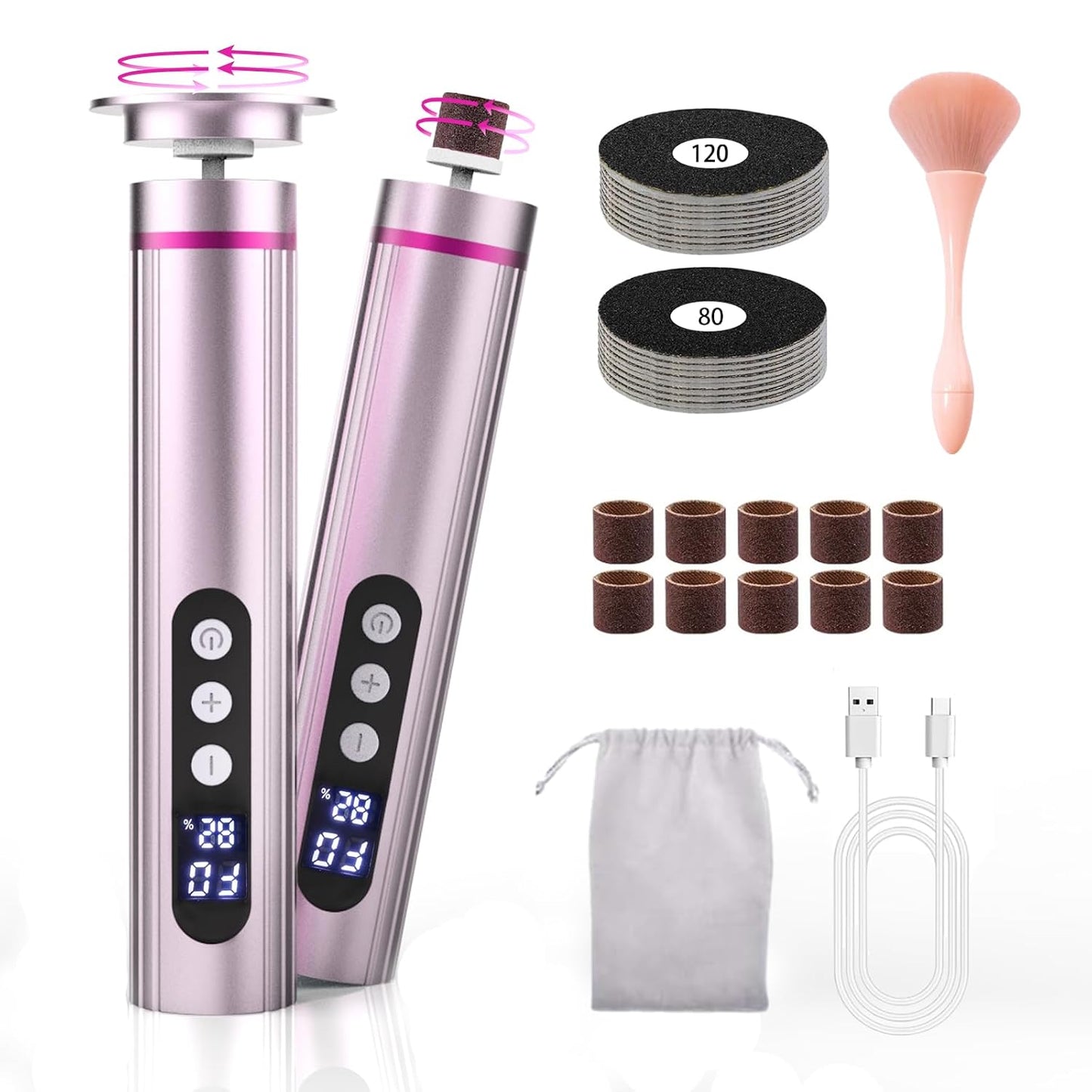 Electric Foot Callus Remover, 2-In-1 Rechargeable Pedicure Tool with Adjustable Speed, LED Display, Sanding Discs & Nail Drill Bits, Professional Electric Foot File for Smooth Soft Feet